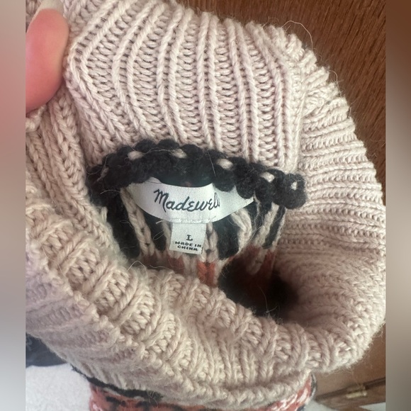 Madewell Fair Isle Turtleneck Sweater Dress Size Large Black and Rust - Picture 3 of 8